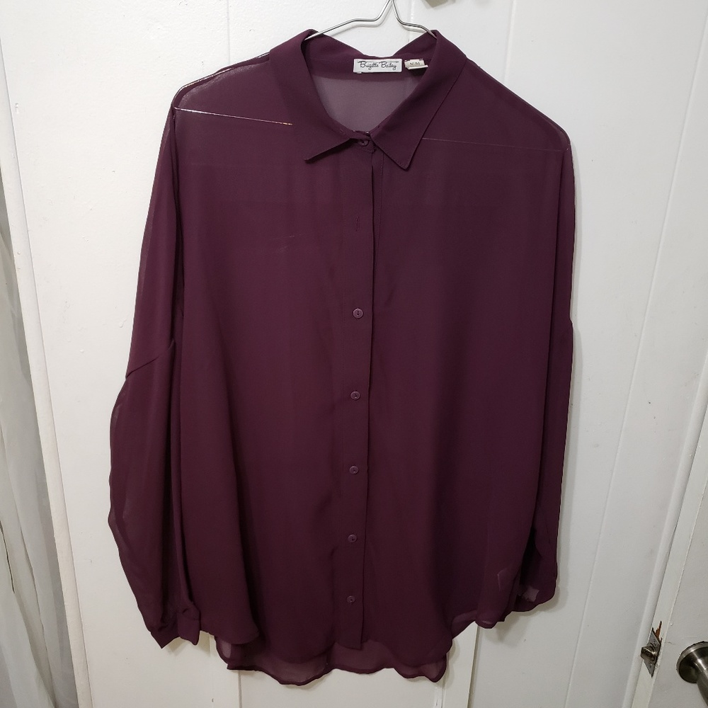 Plum Oversized Sheer Tunic w/ Drop Shoulder